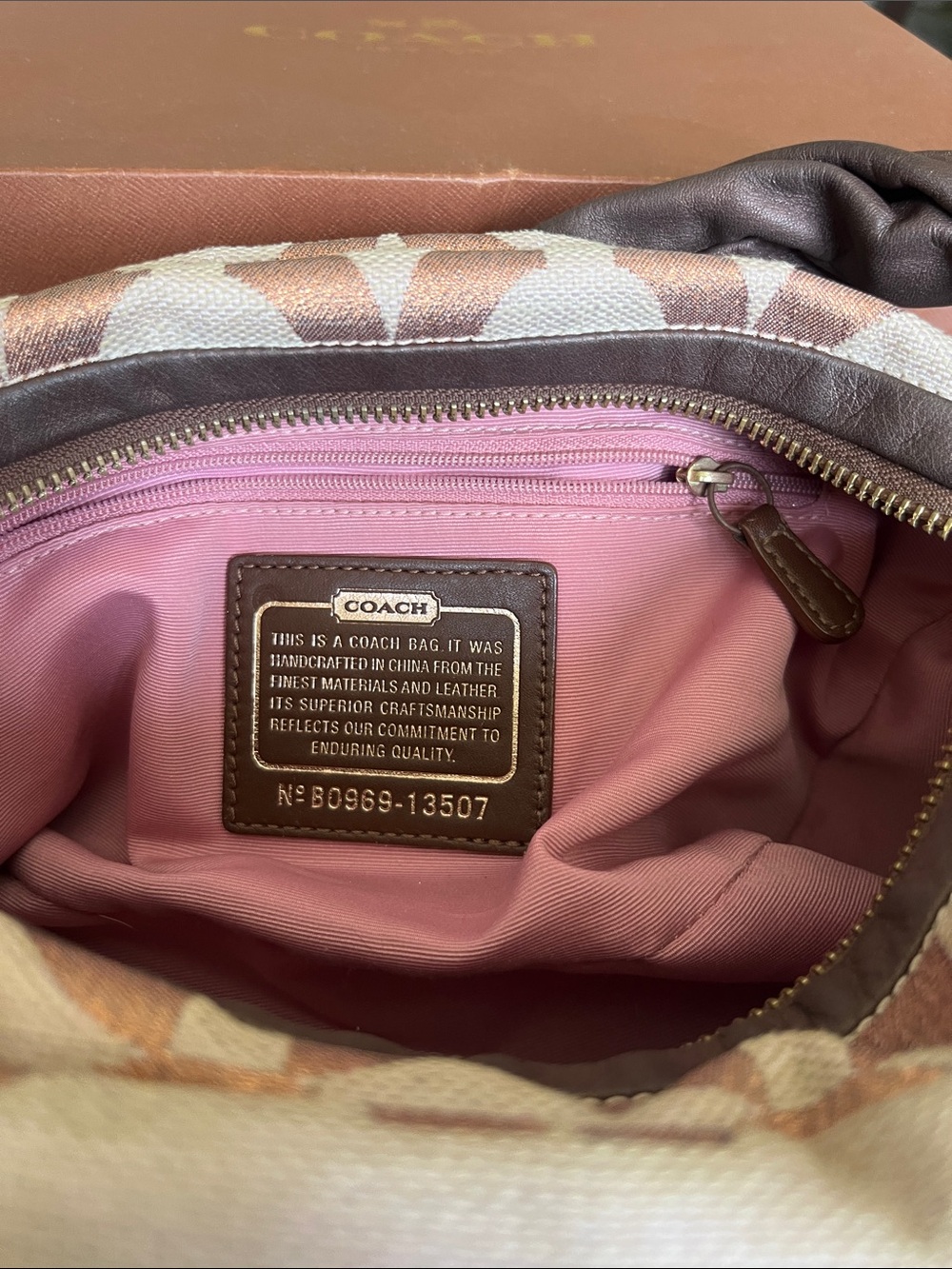 Coach Brown and Pink Signature Jacquard Crossbody with Coin Pouch - Picture 6 of 10